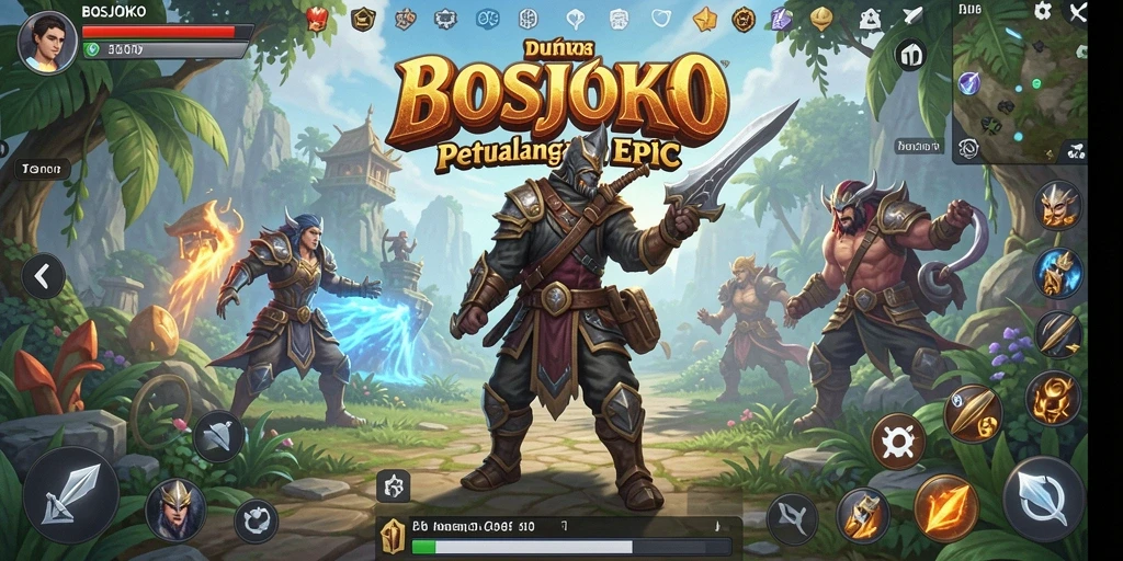 Tangkapan layar gameplay BOSJOKO menampilkan aksi pertempuran yang seru dan karakter yang memukau.
