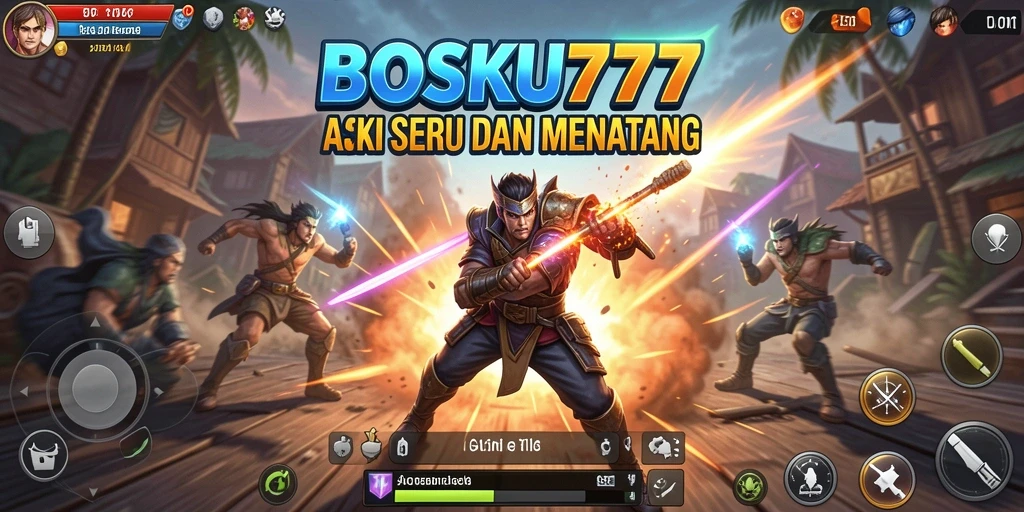 Screenshot utama dari gameplay seru BOSKU777 menunjukkan aksi mendebarkan di arena.