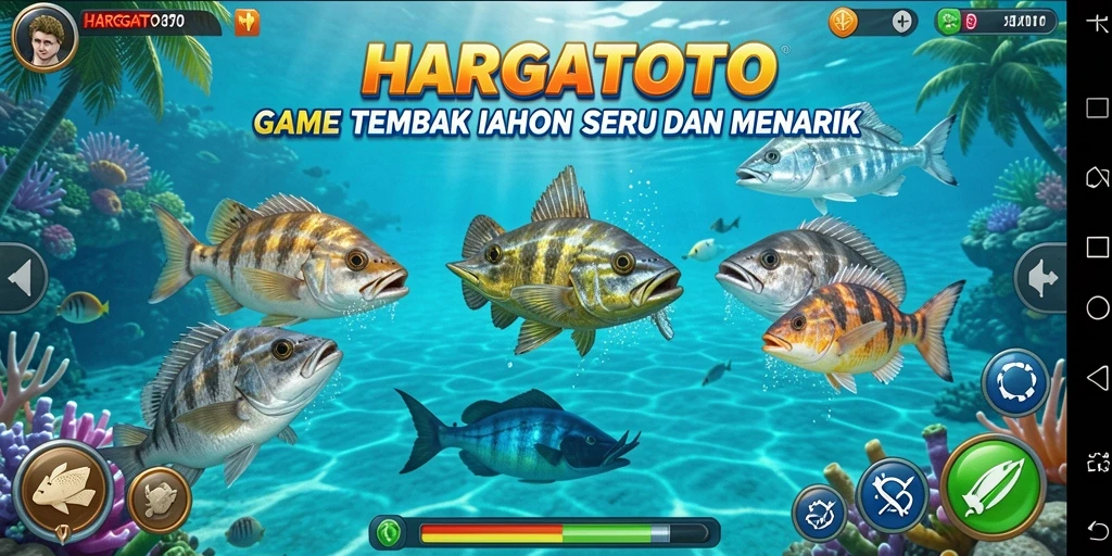 Gameplay seru HARGATOTO saat menangkap ikan di lautan.