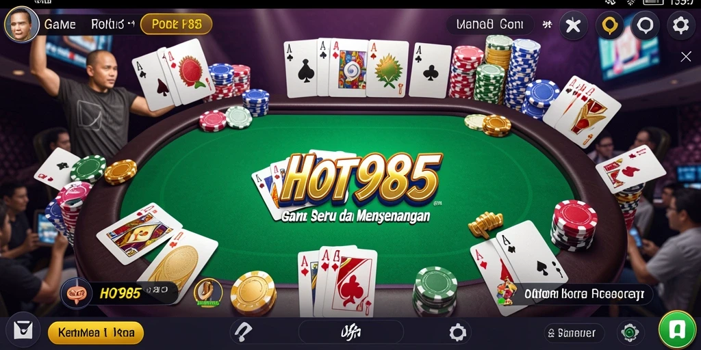 Tampilan antarmuka HOT985 yang menarik saat bermain poker.