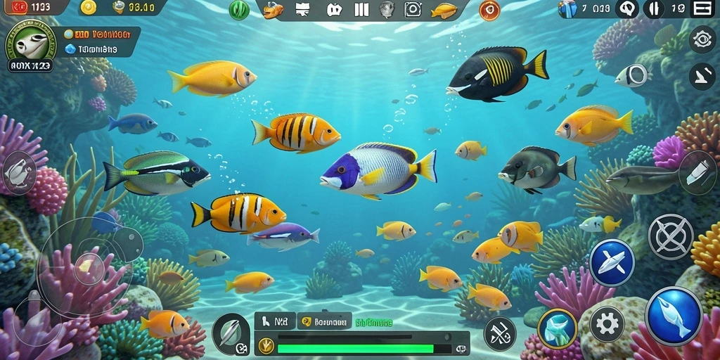 Screenshot gameplay NOX123 menampilkan aksi seru menangkap ikan.
