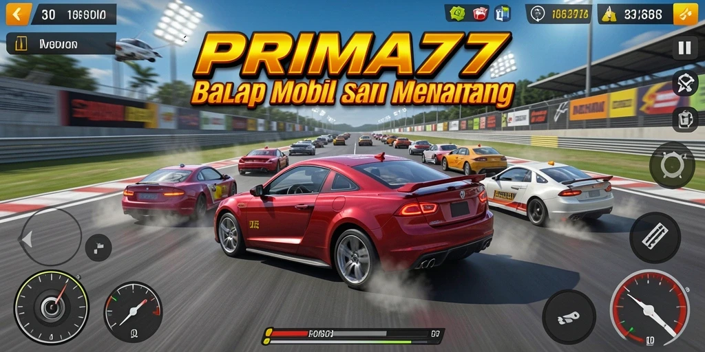 Tampilan gameplay menegangkan dari balapan cepat di PRIMA77.