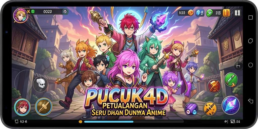 Tampilan dinamis gameplay PUCUK4D yang penuh warna.