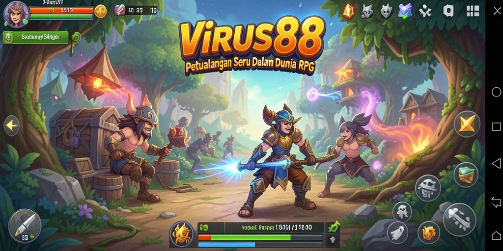Tangkapan layar dari gameplay RPG yang mendebarkan di VIRUS88.